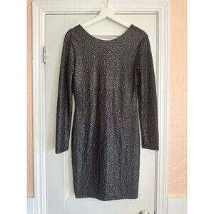 Jennifer Lopez Long Sleeve Metallic Shimmer Dress Medium Stretchy V‎ In Back